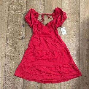 Red Puff Sleeve Mini Dress